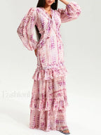 Pink Ruffle Puff Maxi Dress