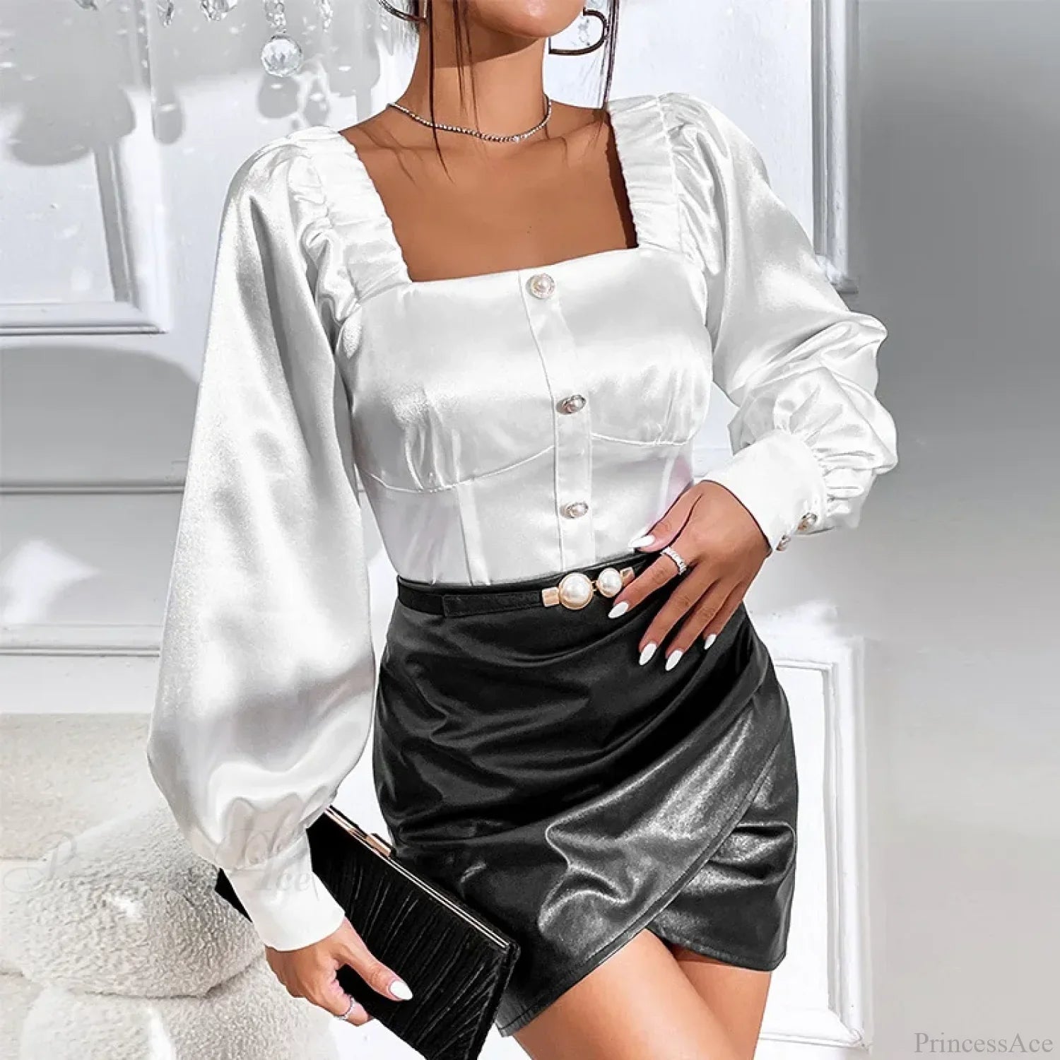 Vintage Satin Loose Long Sleeve Blouse Blusas