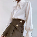 Vintage Satin Silk Turn Down Collar Blouse