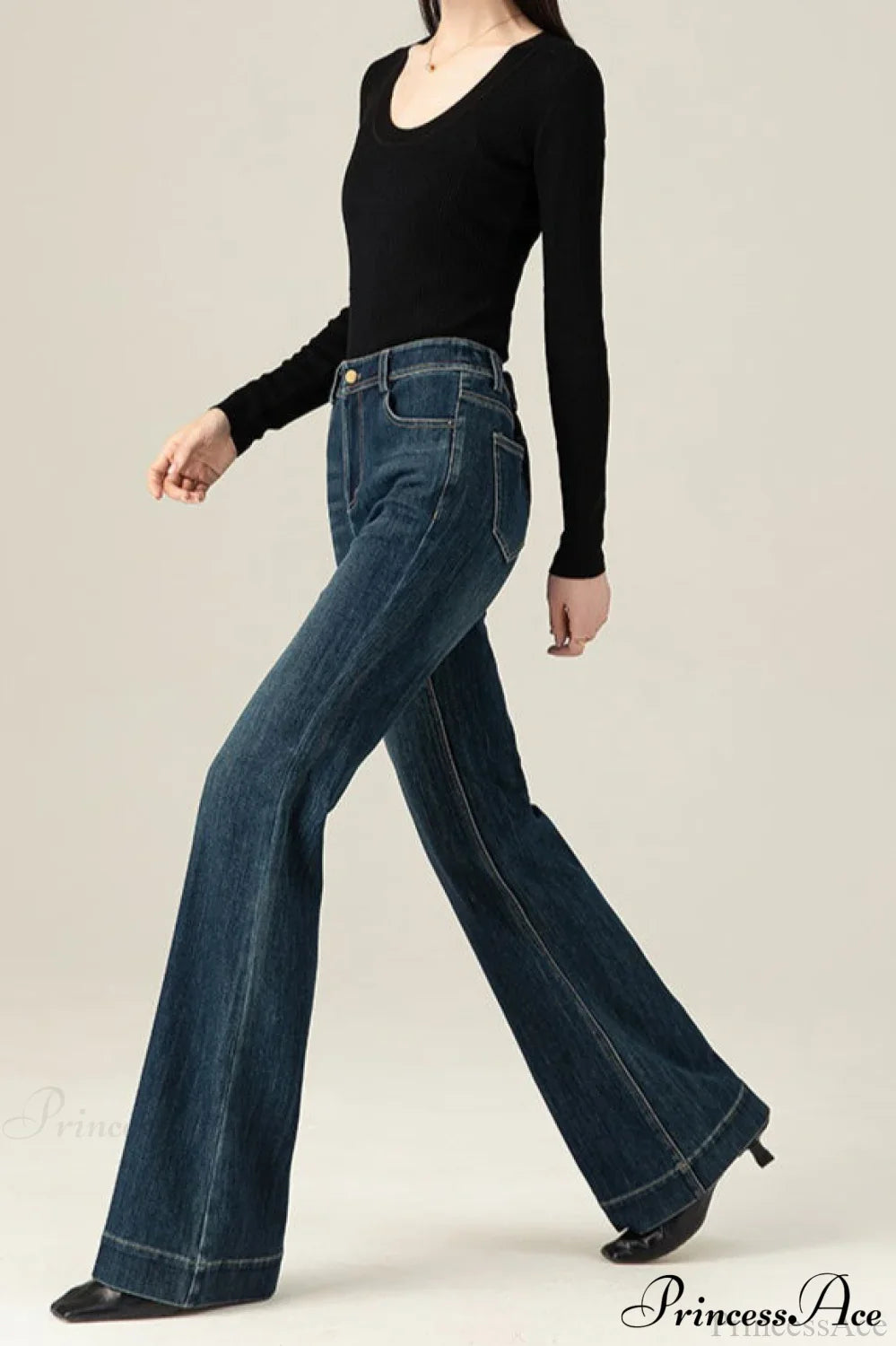 Vintage Solid Color Stretchy Bootcut Jeans