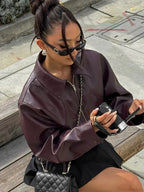 Vintage Solid PU Leather Coat