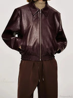 Vintage Solid PU Leather Coat