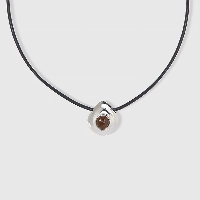Sterling Silver Plated Vintage Serpentine Pendant Leather Necklace