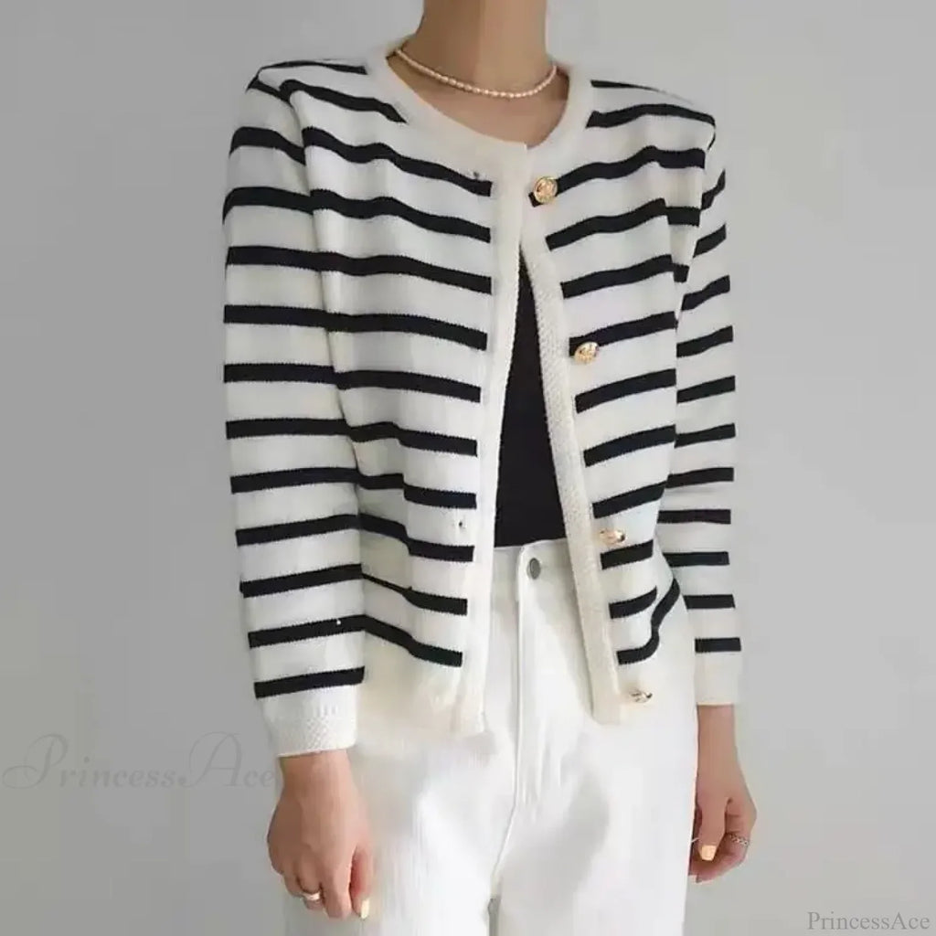 Vintage Striped Loose Knitting Simplicity Knit Cardigan