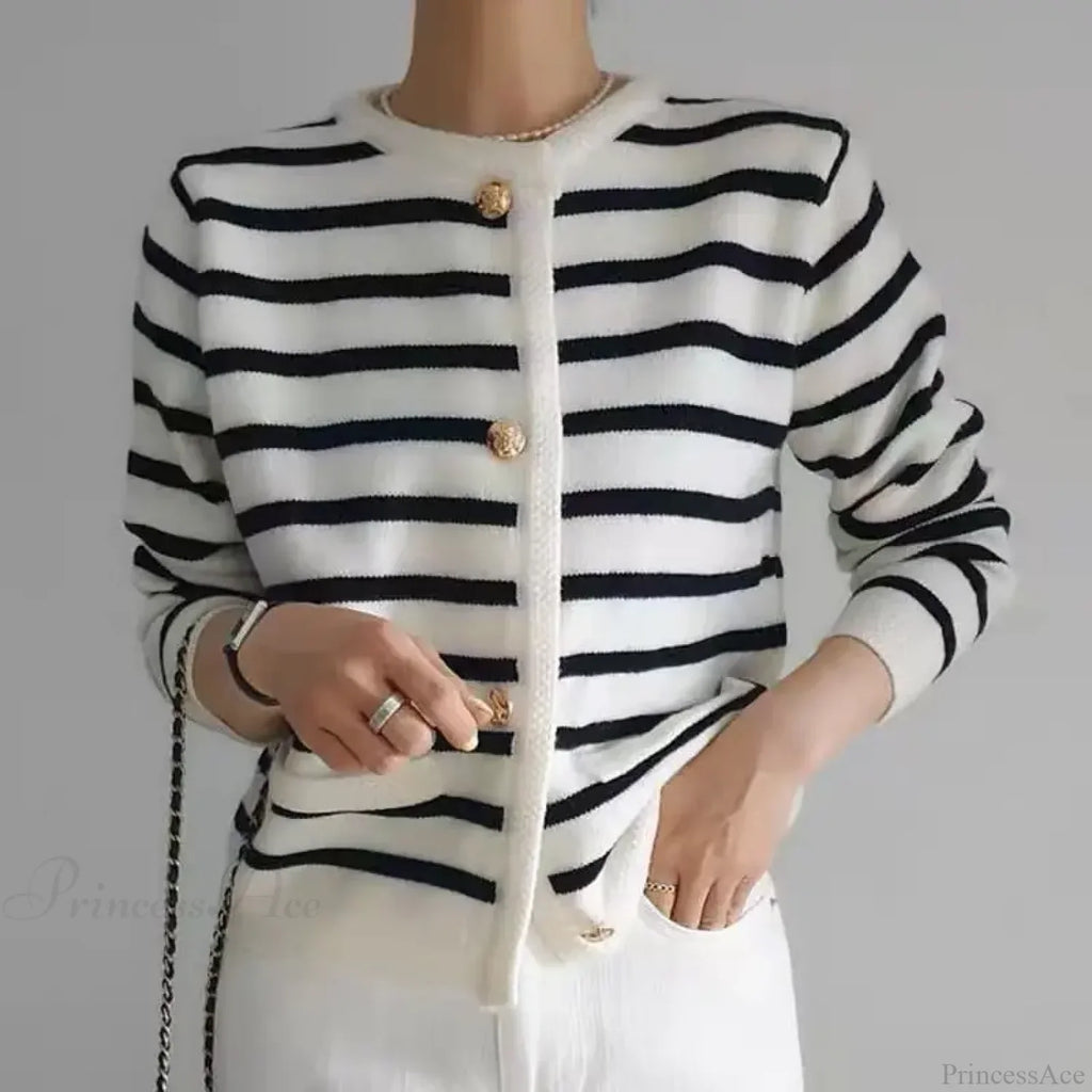 Vintage Striped Loose Knitting Simplicity Knit Cardigan