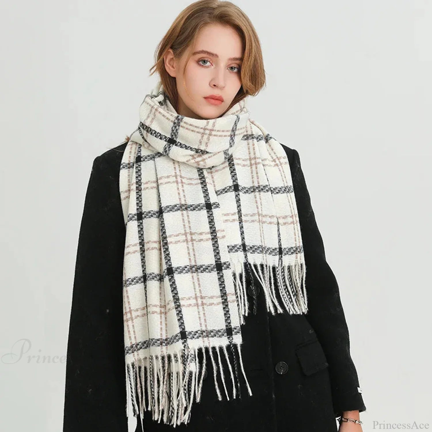 Vintage Style Cashmere Plaid Scarf - Unisex Winter Shawl Wrap