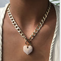 Vintage Chunky Chain Pearlized Heart Charm Necklace Gold