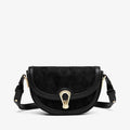 Vintage Suede Argyle Faux Leather Saddle Bag Black