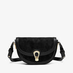 Vintage Suede Argyle Faux Leather Saddle Bag Black