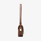 Brown Faux Leather Crossbody Saddle Bag with Vintage Suede Argyle Pattern