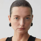 Two Tone Onyx and Sterling Silver Pebble Stud Earrings