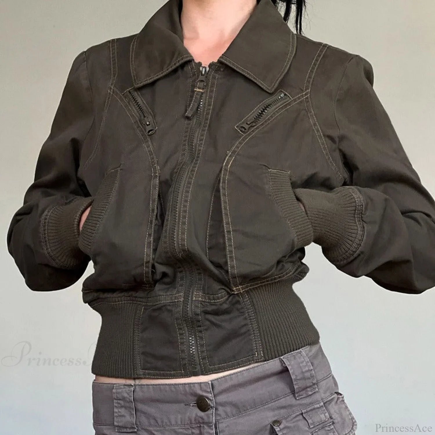 Vintage Utility Zip Slim Fit Pocket Jacket