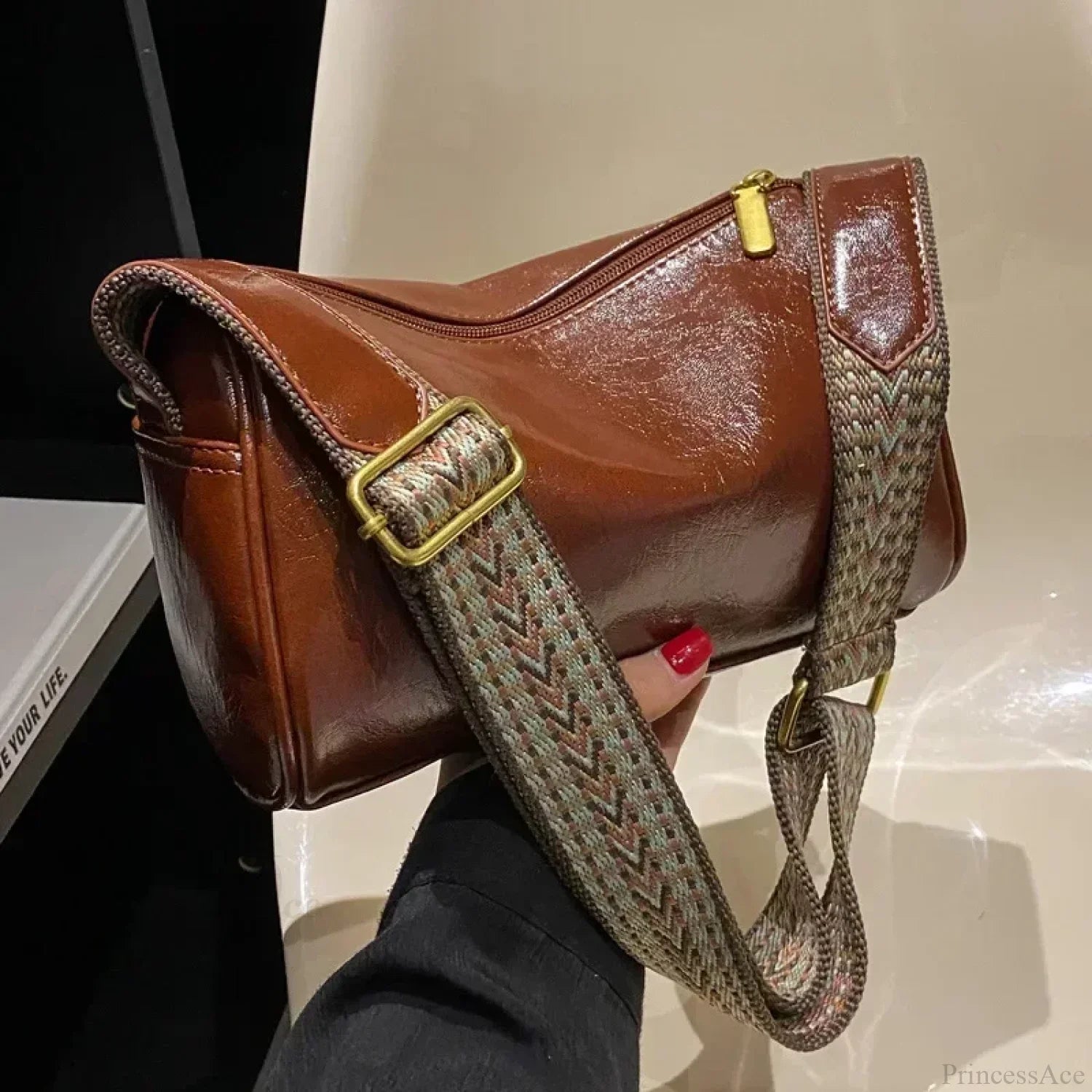 Vintage Wide Strap Crossbody Shoulder Bag