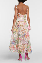 Teodora Timeless Purple Lace Midi Dress with Floral Embroidery Statement Occasion Edit