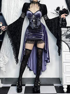 Violet Lace Cross Bodice Midi Dress
