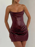 Vivienne Ruched Faux Leather Mini Dress