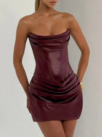 Vivienne Ruched Faux Leather Mini Dress