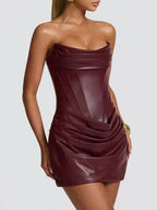 Vivienne Ruched Faux Leather Mini Dress