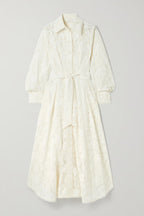 Melis Pleated Corded Lace Midi Dress