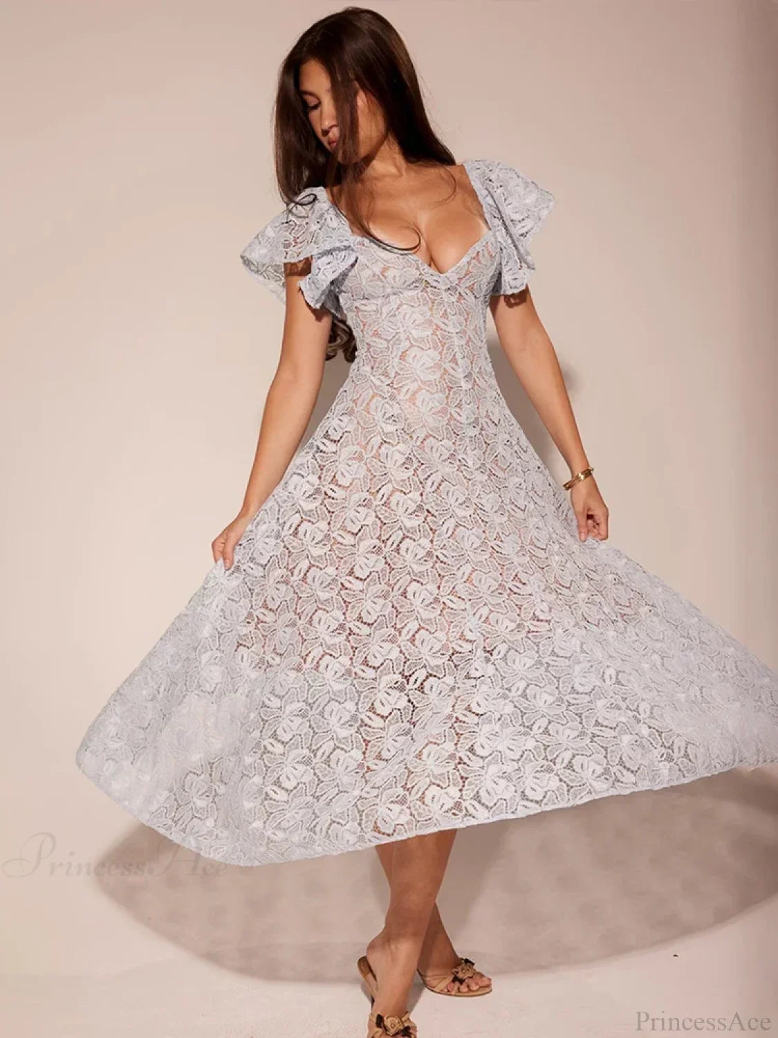 Waist Wrap Lace Vacation Dress