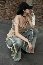 Washed Baggy Vintage Tassel Jeans
