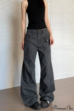 Washed Multi Pocket Flared Cargo Pants