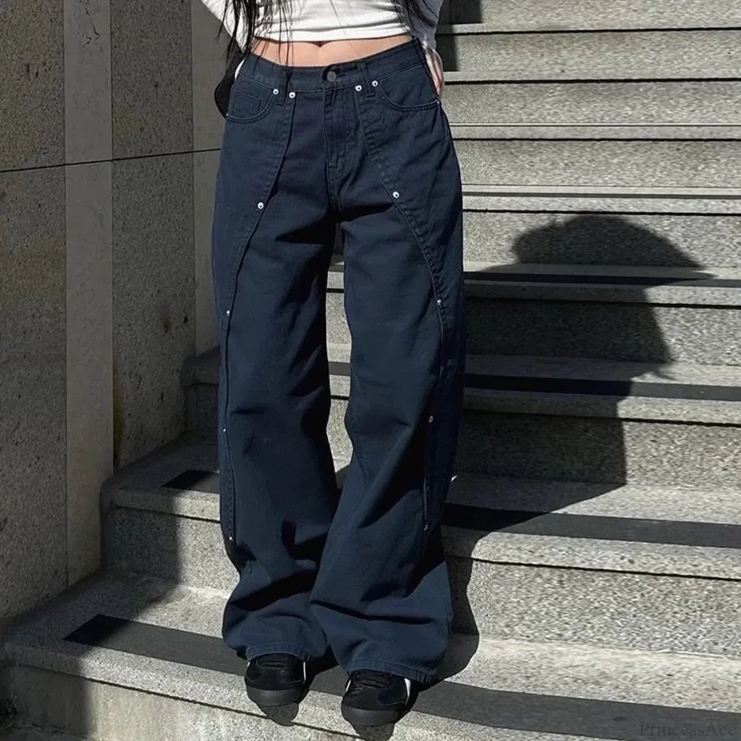 Washed Patchwork Y2K Women Jeans Pants