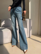 Washed Slim Draped Denim Pants