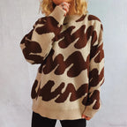 Wave Stripe Print Crew Neck Warm Sweater