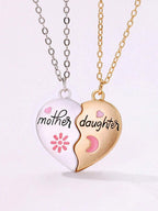Mother Daughter Magnetic Heart Necklace Set - White Alloy