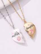 Mother Daughter Magnetic Heart Necklace Set - White Alloy