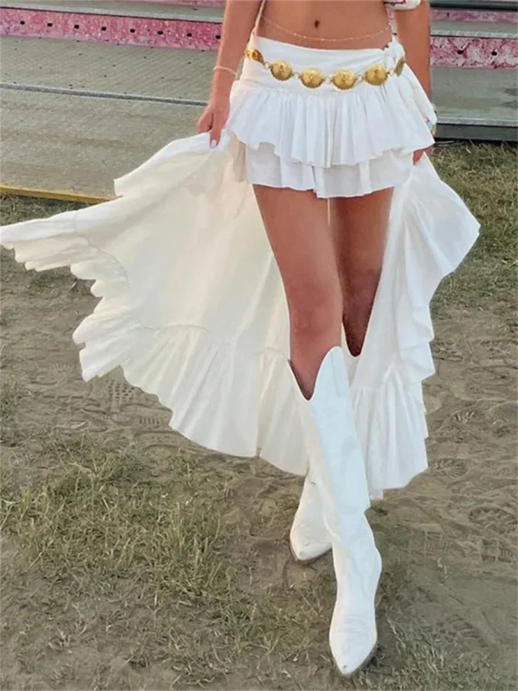 White 90s Grunge Asymmetric Skirt