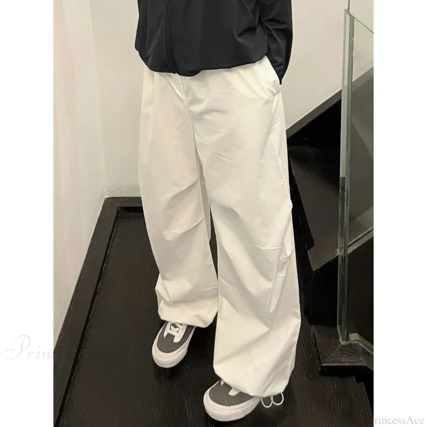 White Casual Elastic Pants