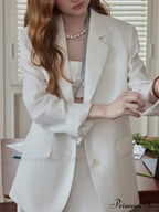 White Commuter Simple Linen Autumn New Notched Collar Office Chic Coat