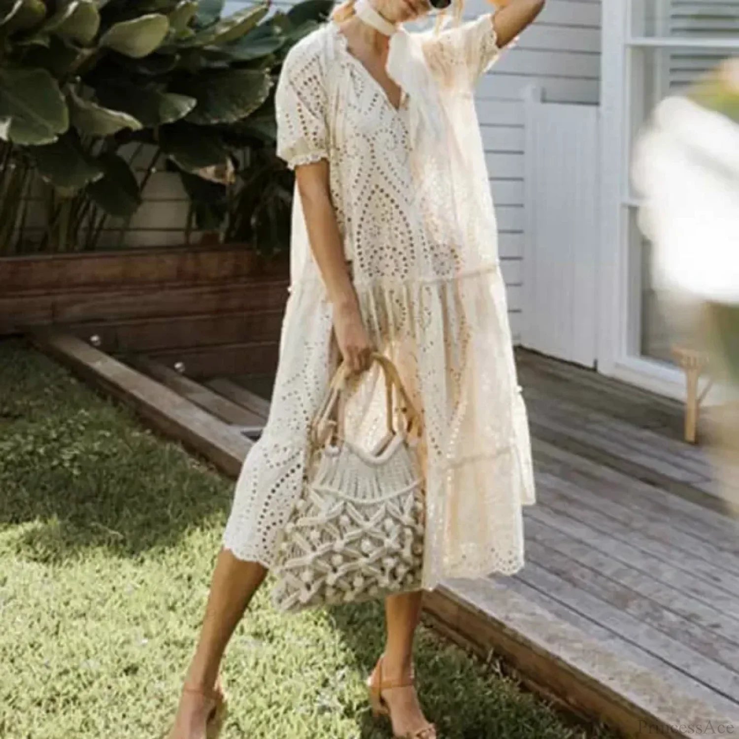 White Cotton Long Lace Dress
