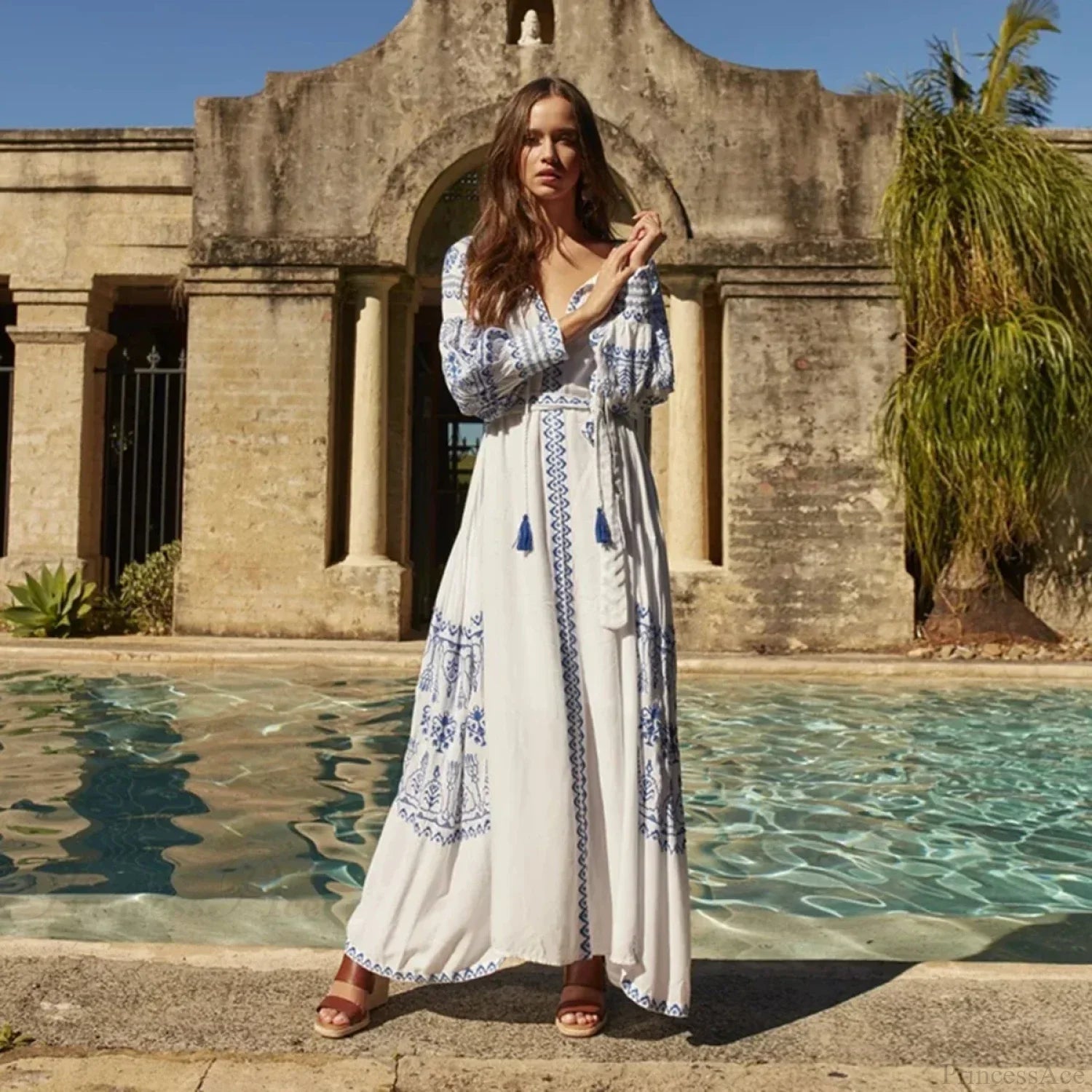 White Embroidered Cotton Maxi Dress