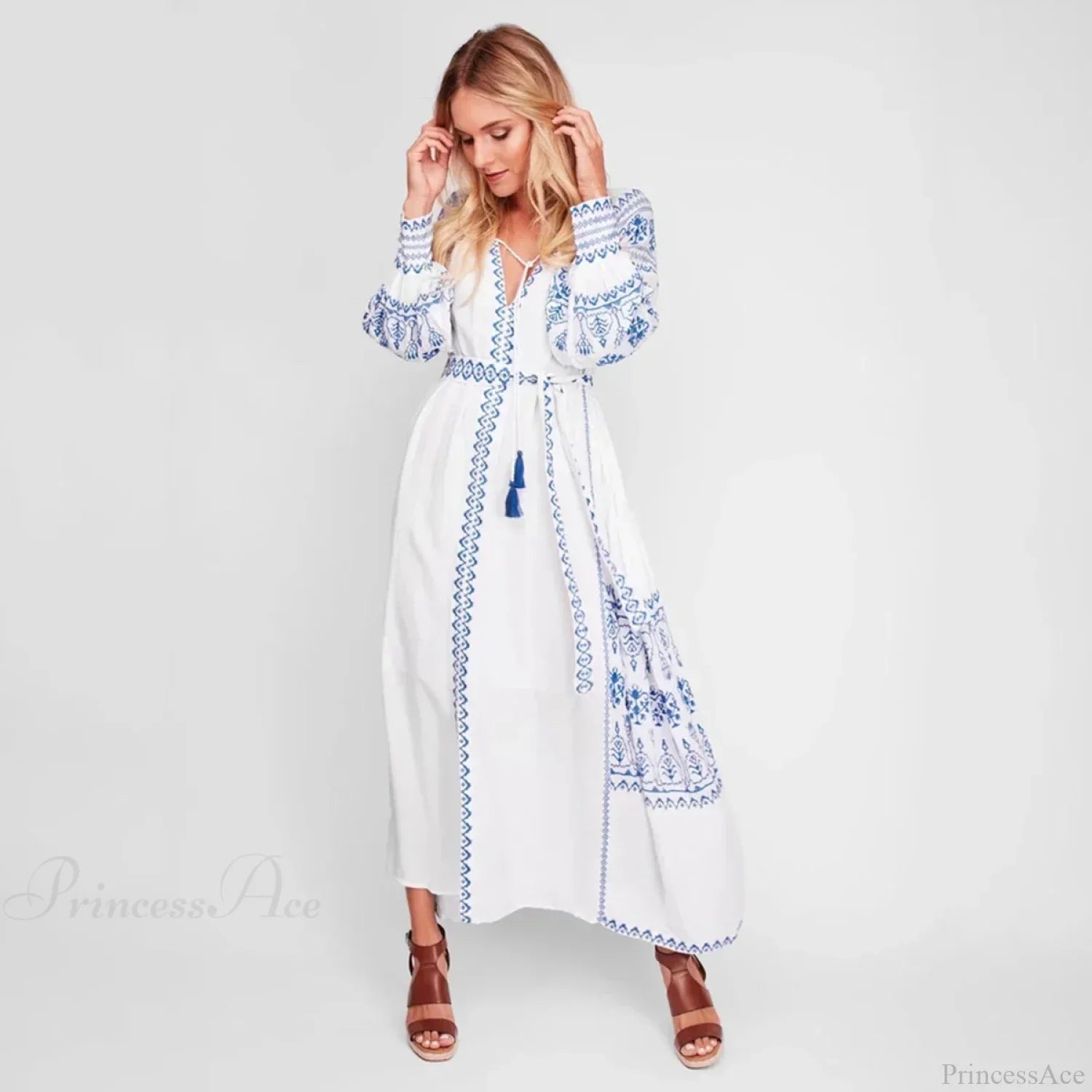 White Embroidered Cotton Maxi Dress