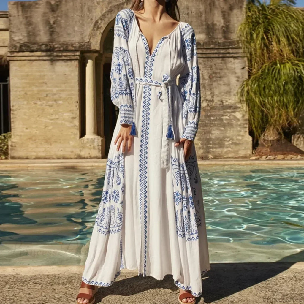 White Embroidered Cotton Maxi Dress