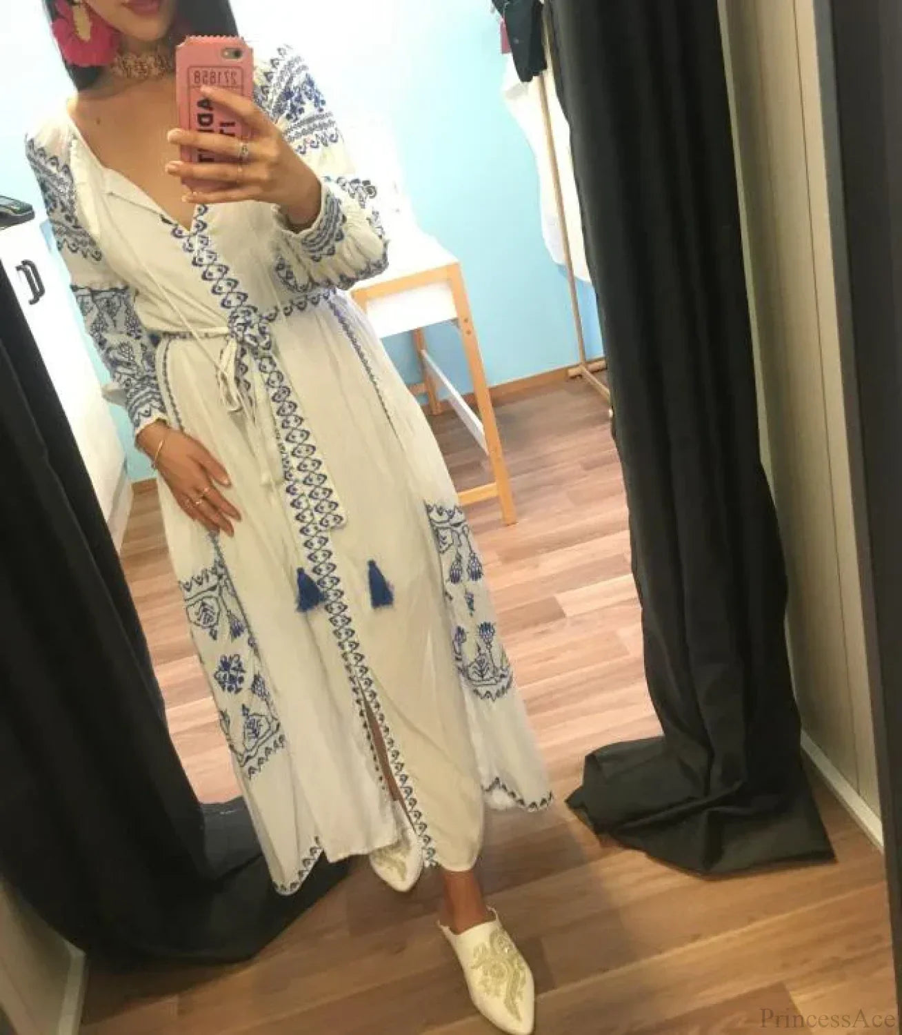 White Embroidered Cotton Maxi Dress