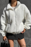 White Fleece Collared Warm Commute Coat