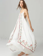 White Floral Embroidered Boho Dress