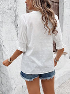 White Floral Embroidery Hollow Out Cotton Boho Blouse