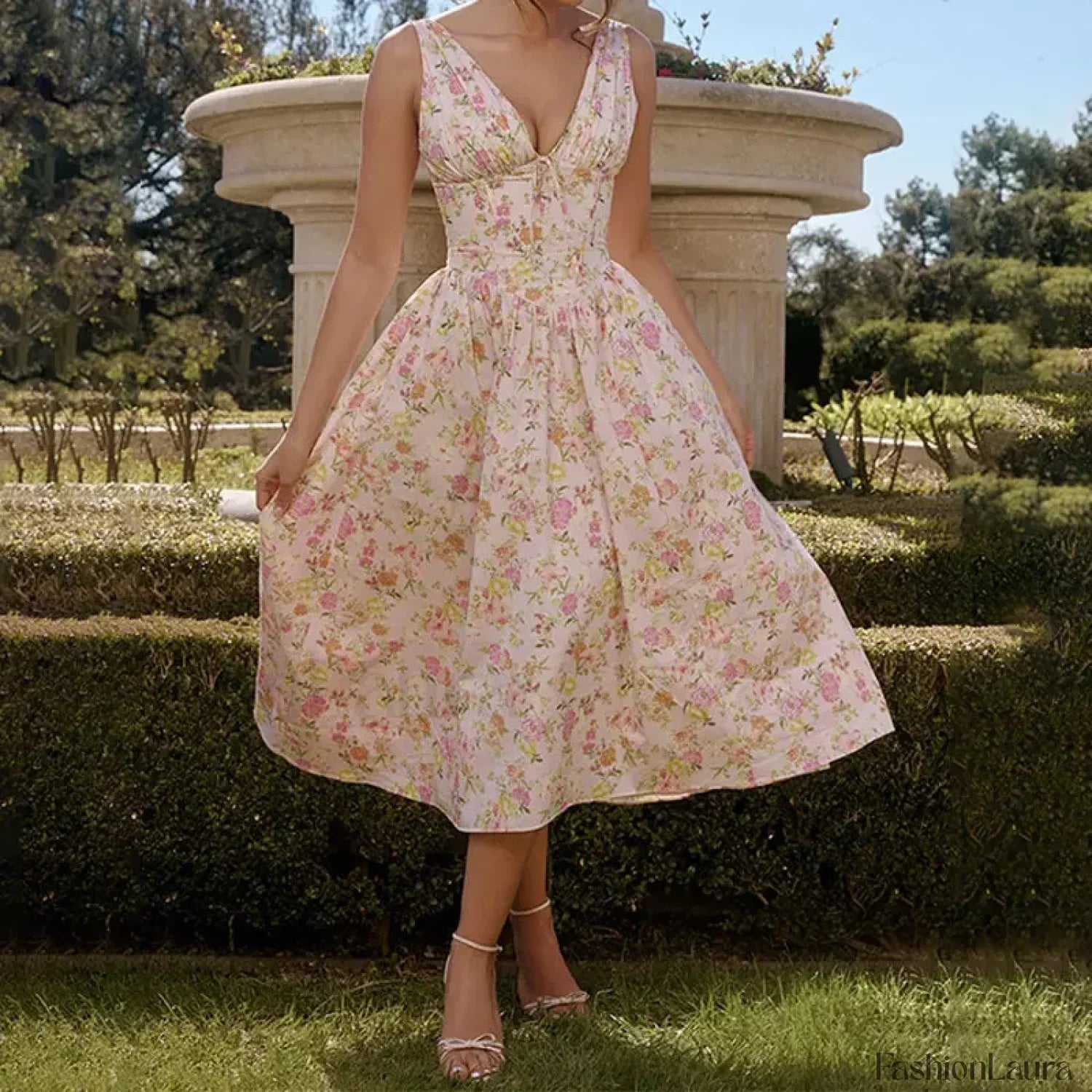 Floral V-Neck Midi Dress
