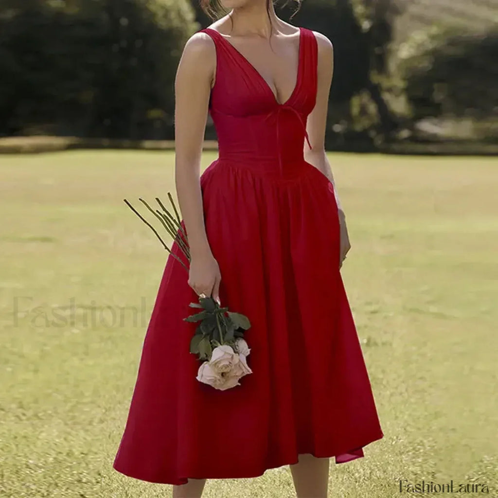 Floral V-Neck Midi Dress