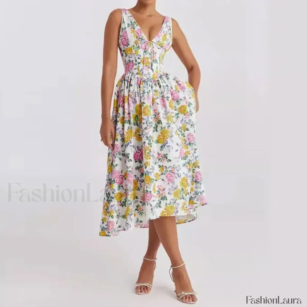 Floral V-Neck Midi Dress