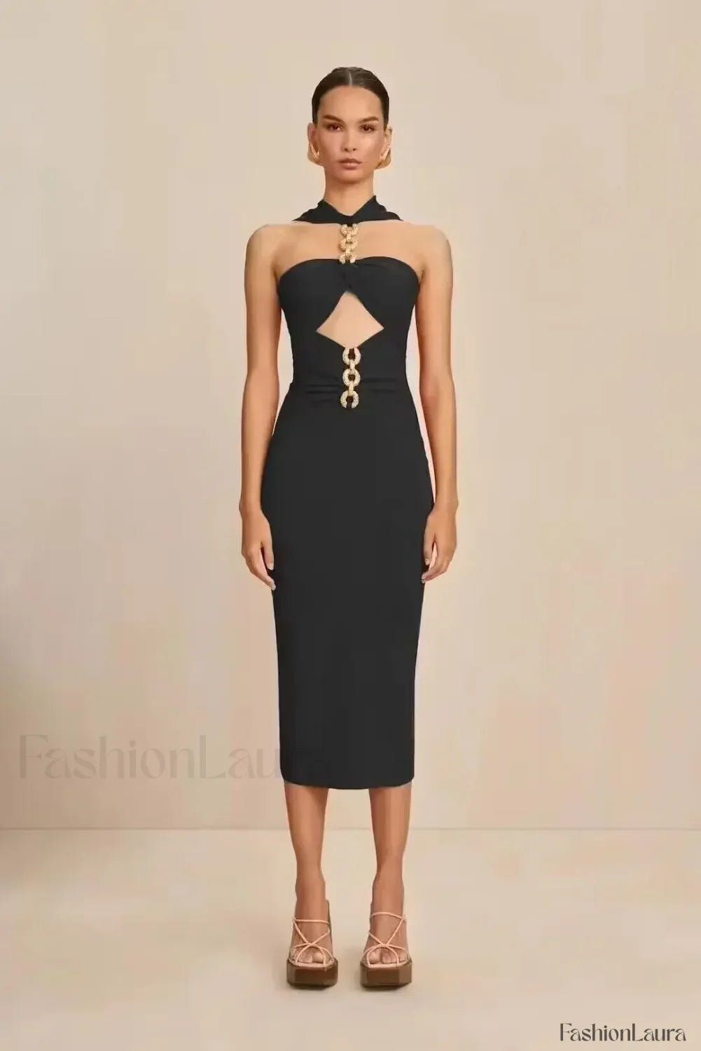White Halter Bandage Midi Dress