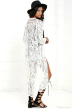 White Lace Floral Embroidery Boho Cover up