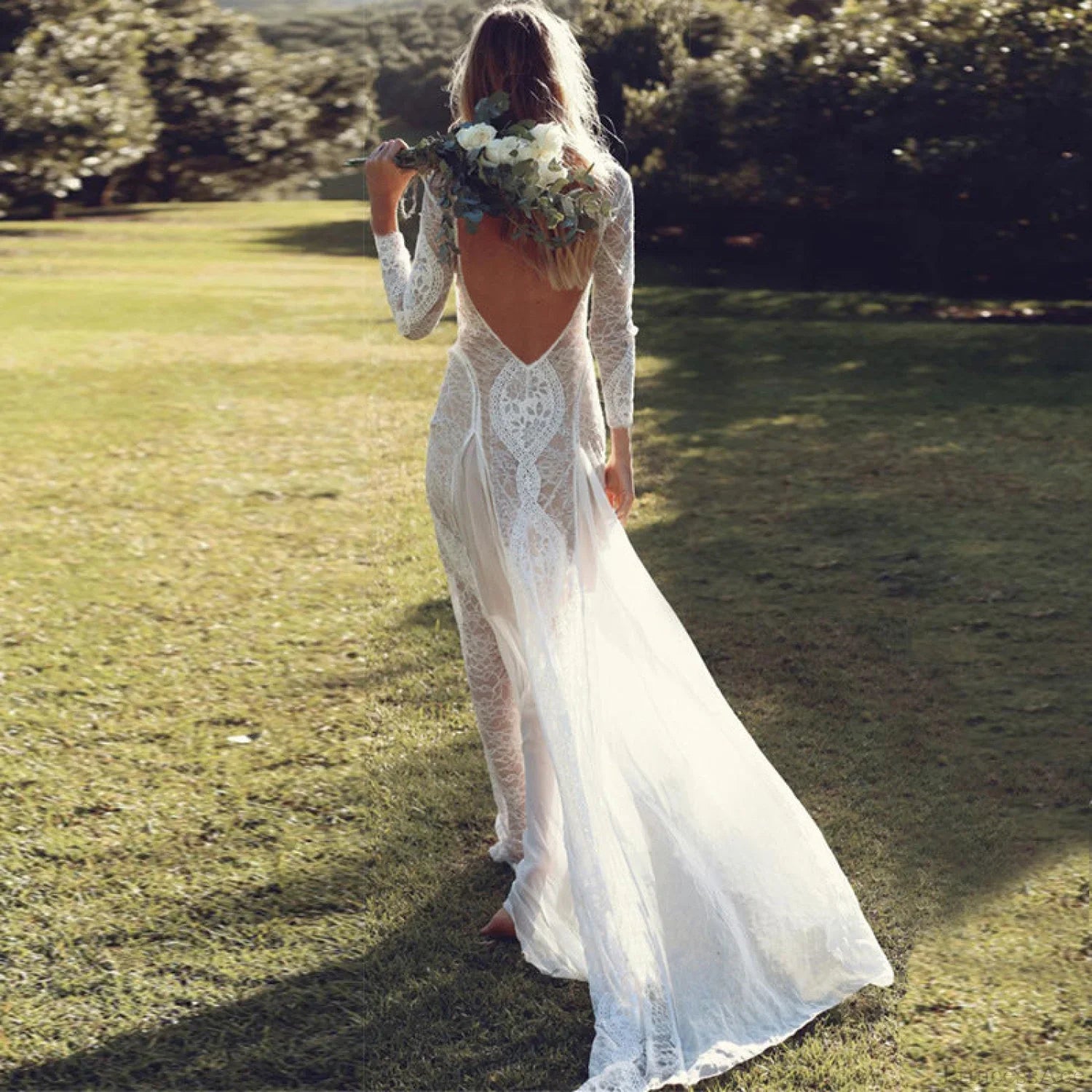 White Lace Slim Fit Evening Wedding Dress