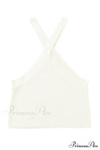 White Neck Knit Ribbed Halter Tank Cross Criss Top