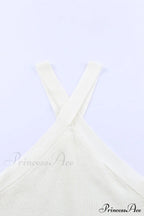 White Neck Knit Ribbed Halter Tank Cross Criss Top